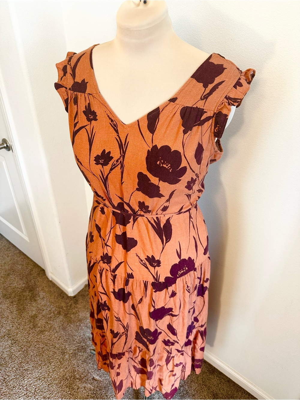 Simply Vera Vera Wang Rust Plum Floral Maxi Dress Boho Fall Medium